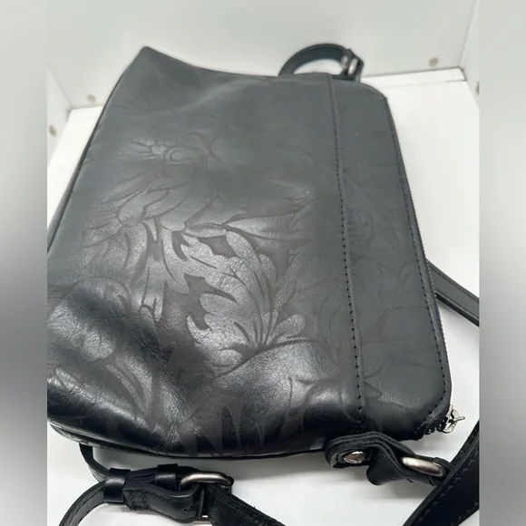 Patricia Nash~Avellino Tooled Black Leather Crossbody Shoulder Handbag P062233 - Picture 4 of 11